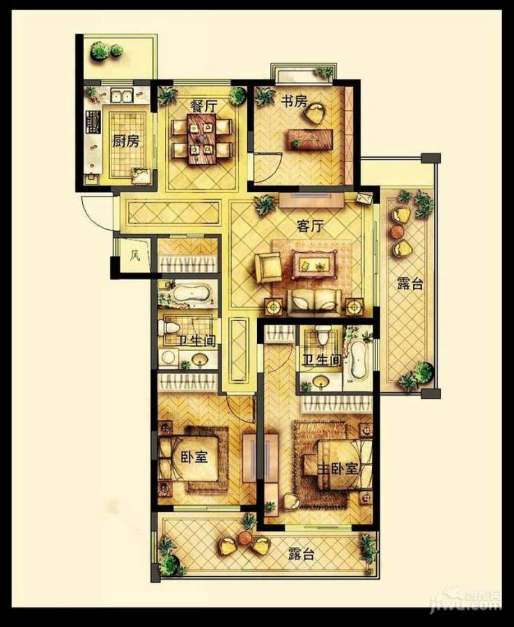 绿都金域兰庭3室2厅2卫128㎡户型图