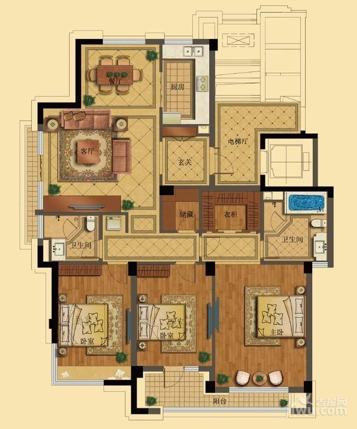 德信臻园3室2厅2卫167㎡户型图