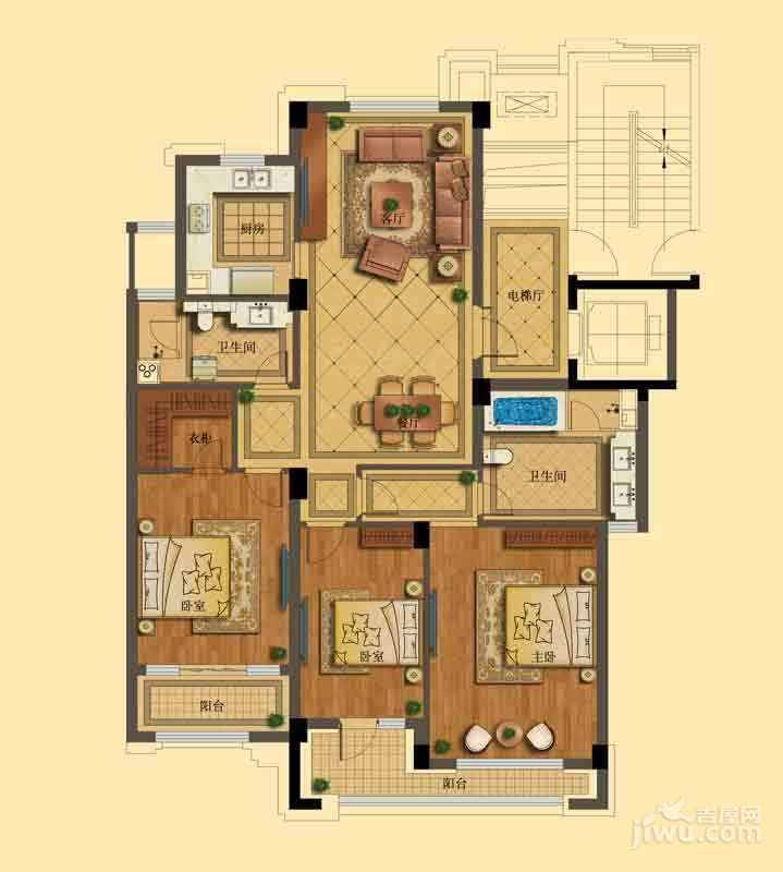 德信臻园3室2厅2卫161㎡户型图