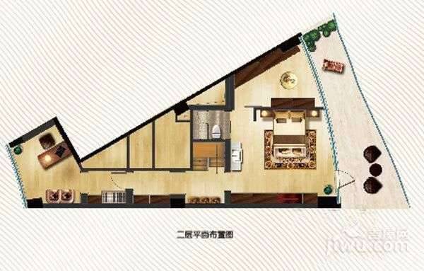 金沙湖1号2室2厅2卫61㎡户型图