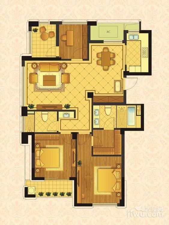 荣安望江南3室2厅2卫137㎡户型图