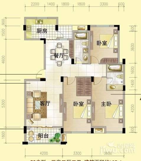 中意名仕苑3室2厅2卫135㎡户型图