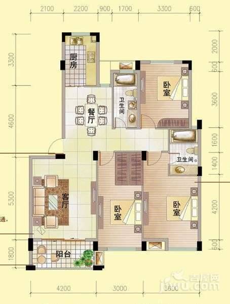 中意名仕苑3室2厅2卫133㎡户型图