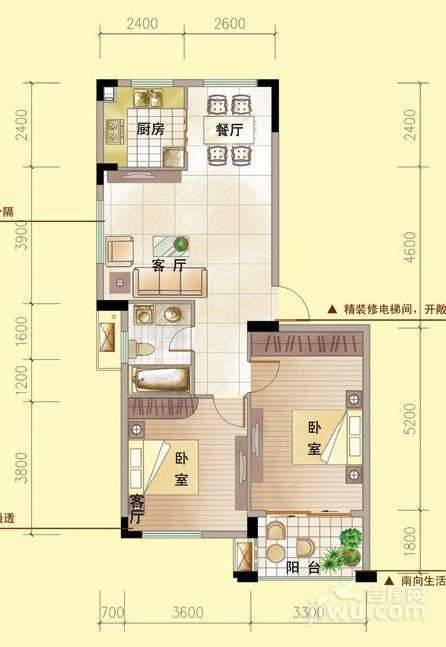 中意名仕苑2室2厅1卫88㎡户型图