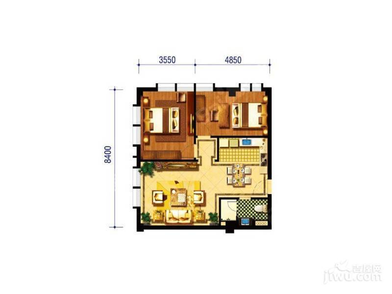 湖畔公寓2室2厅1卫102㎡户型图