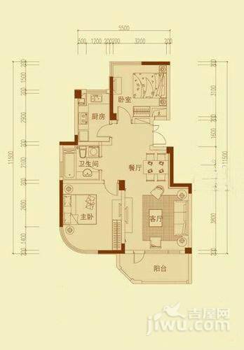 绿城丽江公寓2室2厅1卫85㎡户型图