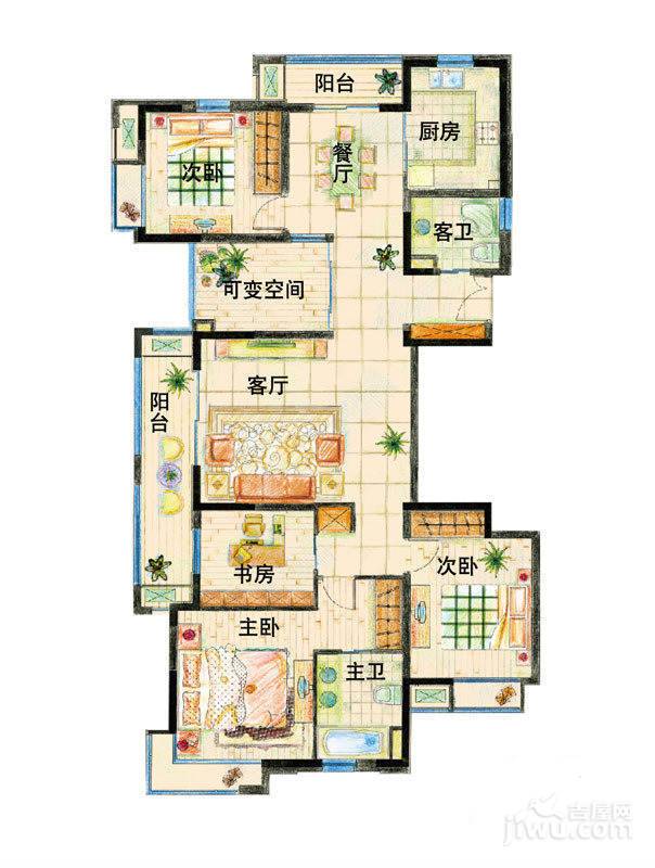 復地連城國際2室2廳2衛174㎡戶型圖