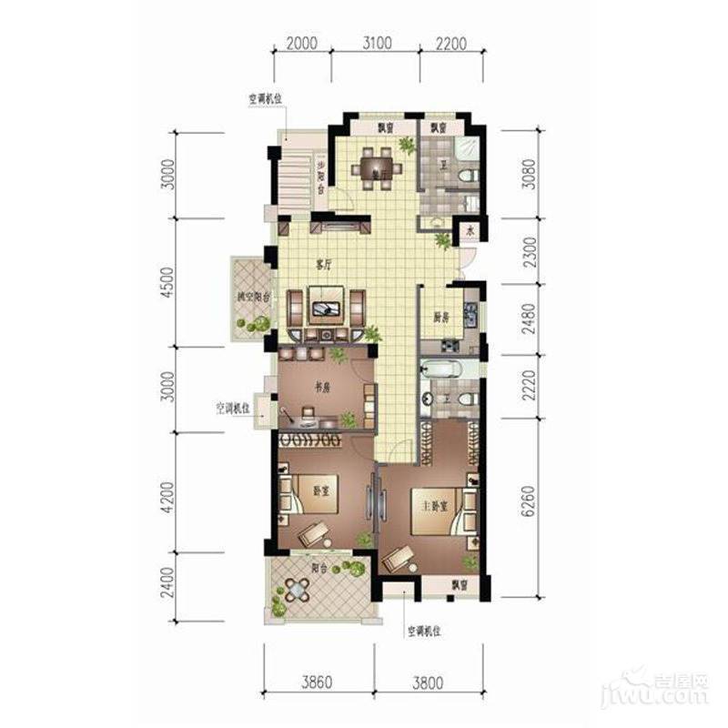 金岸提香3室2厅2卫118㎡户型图