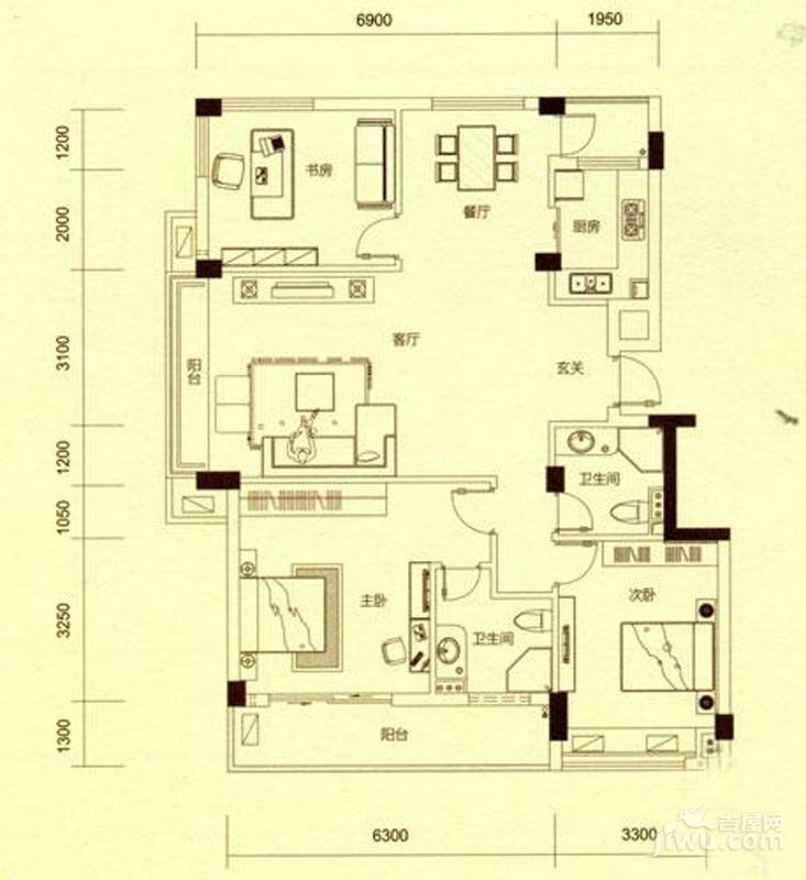 东厦东港花苑3室2厅2卫136㎡户型图