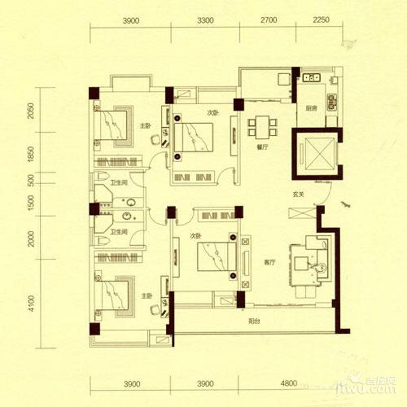 东厦东港花苑4室2厅2卫158㎡户型图