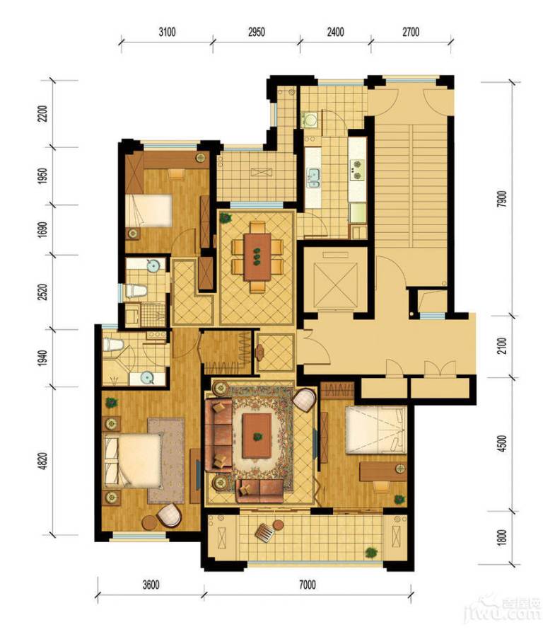 桂花星城3室2厅2卫137㎡户型图