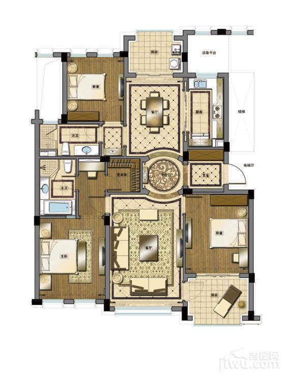 赛丽绿城丽园3室2厅2卫164㎡户型图