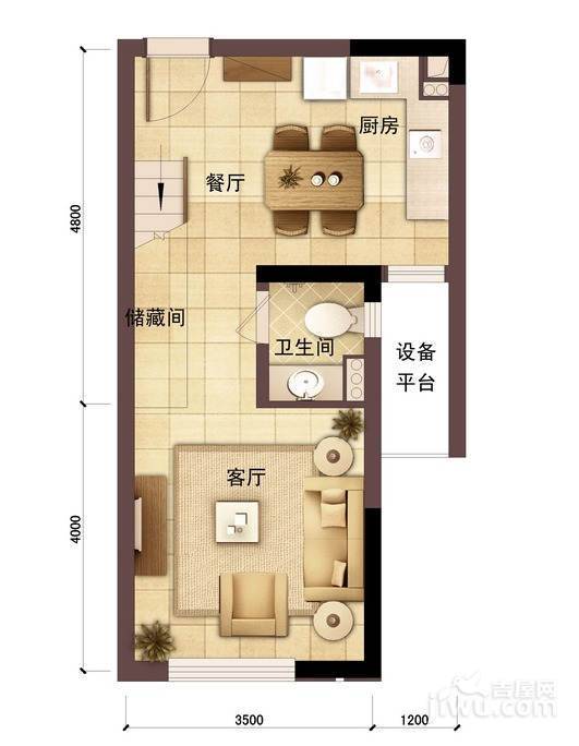 保利湾天地2室2厅2卫45㎡户型图