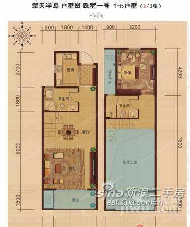 东田擎天半岛1室2厅2卫86㎡户型图