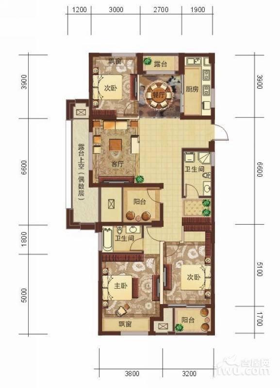 东田擎天半岛3室2厅2卫134.9㎡户型图