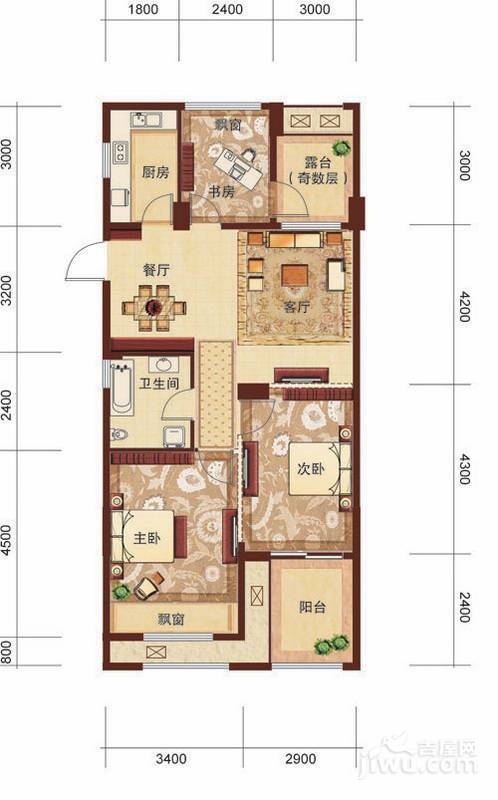 东田擎天半岛3室2厅1卫89.8㎡户型图