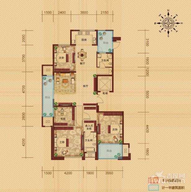 东田擎天半岛4室2厅2卫180.3㎡户型图