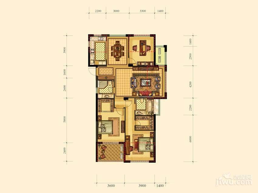 绿都御景蓝湾3室2厅2卫118㎡户型图