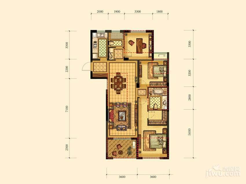 绿都御景蓝湾3室2厅1卫89㎡户型图