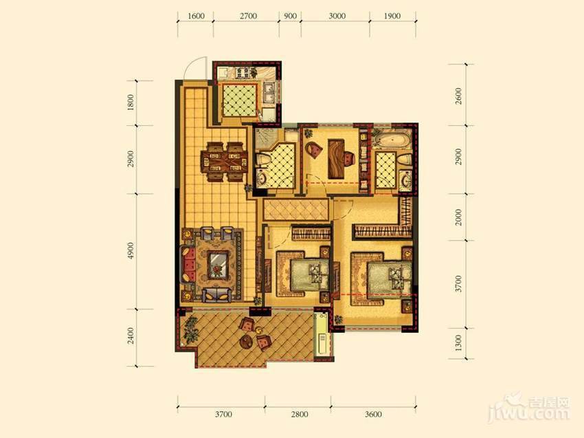 绿都御景蓝湾3室2厅1卫89㎡户型图