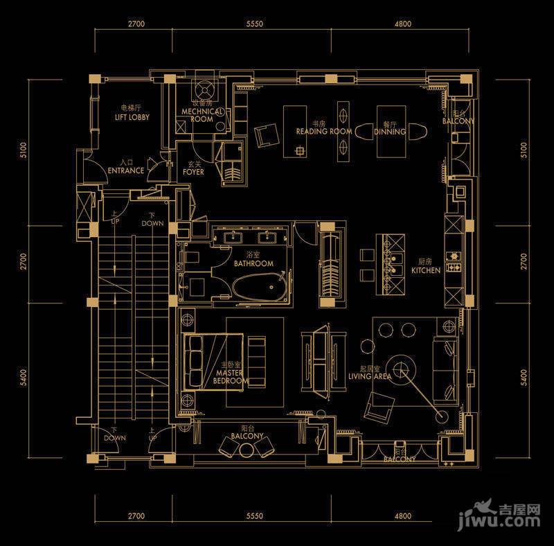 西溪天堂悦居2室2厅1卫150㎡户型图