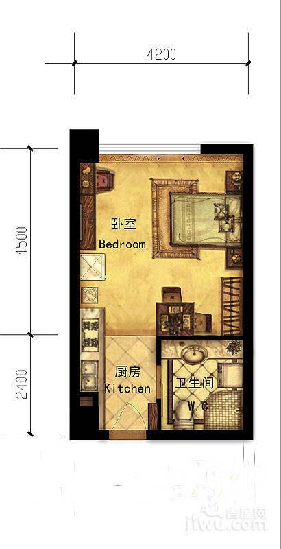 微博公馆1室1厅1卫38㎡户型图