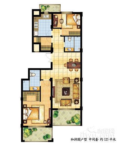 和润园2室2厅2卫125㎡户型图