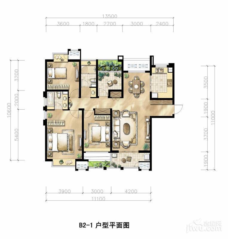 金地自在城2室2厅1卫109㎡户型图