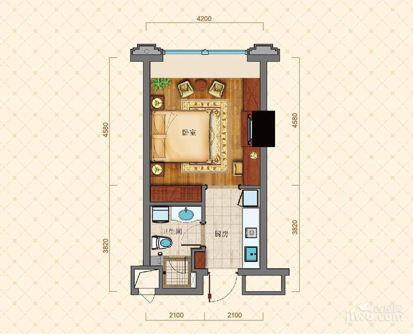 绿城财通中心1室0厅1卫42㎡户型图