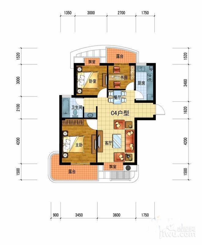 广厦天都城爱尚公3室2厅1卫88㎡户型图