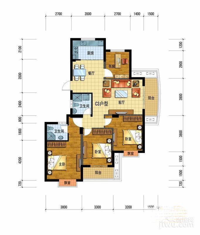 广厦天都城爱尚公4室2厅2卫135㎡户型图