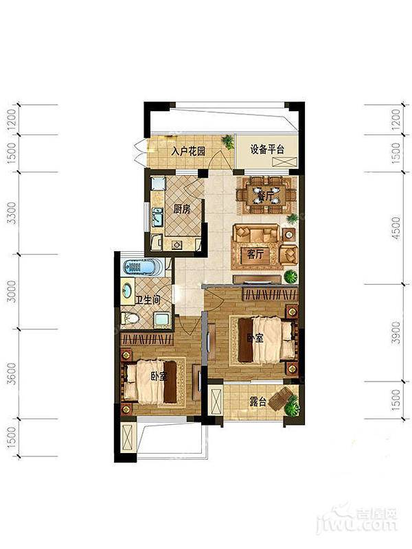 西溪山庄2室2厅1卫88㎡户型图