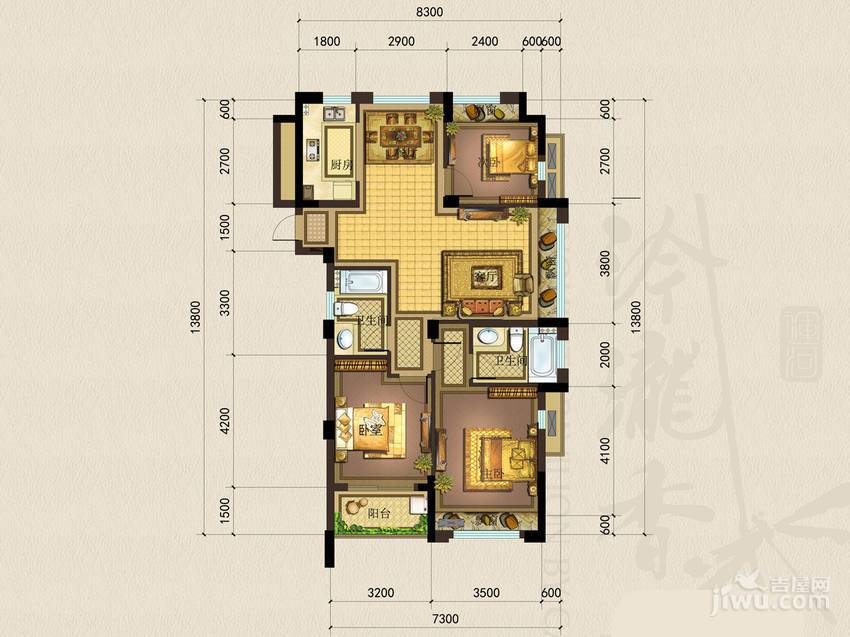 运河玲珑香榭南苑3室2厅2卫120㎡户型图