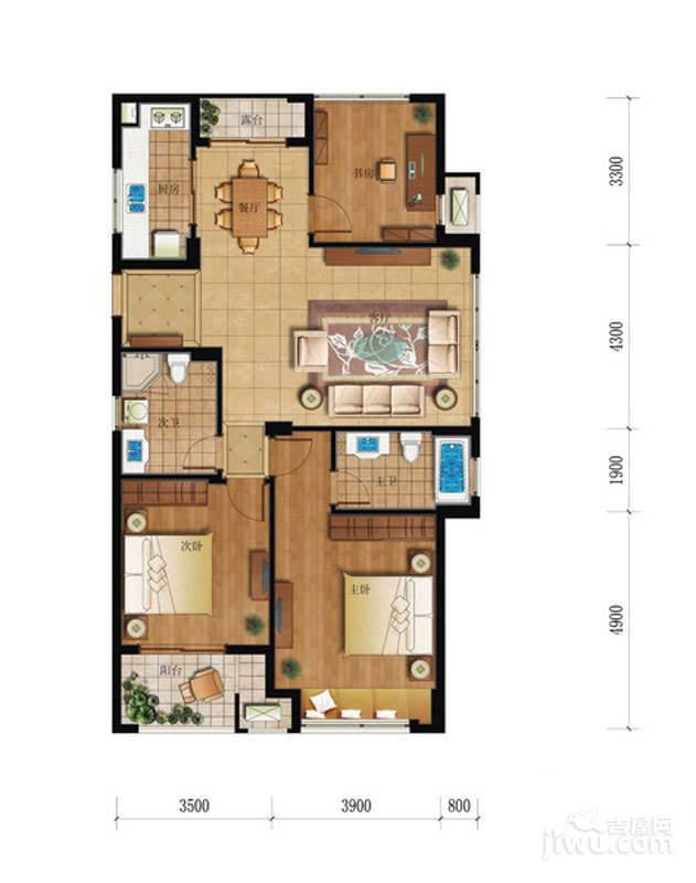 冠宇隽园3室2厅2卫128㎡户型图