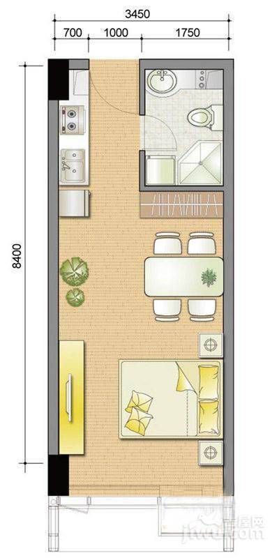 象山国际广场1室1厅1卫40.5㎡户型图