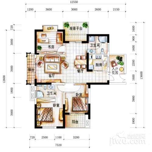 华门新西湖小镇3室2厅2卫119㎡户型图