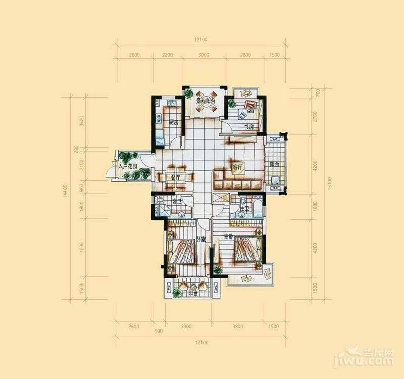 华门新西湖小镇3室2厅1卫137.2㎡户型图