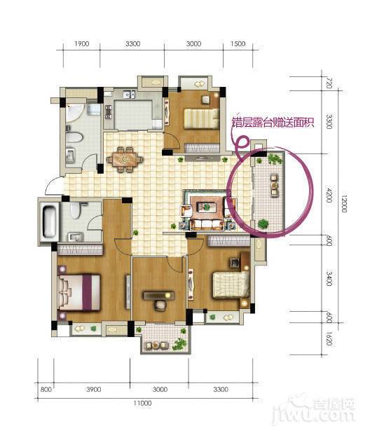 广和美地兰庭4室2厅2卫129.6㎡户型图