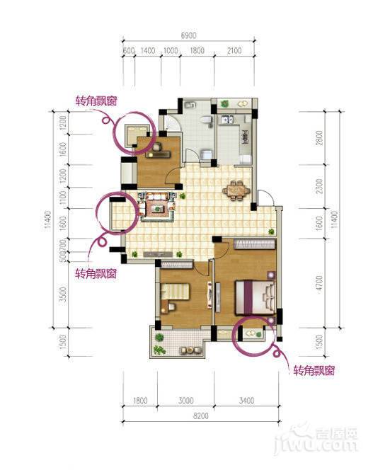 广和美地兰庭3室2厅1卫87.9㎡户型图