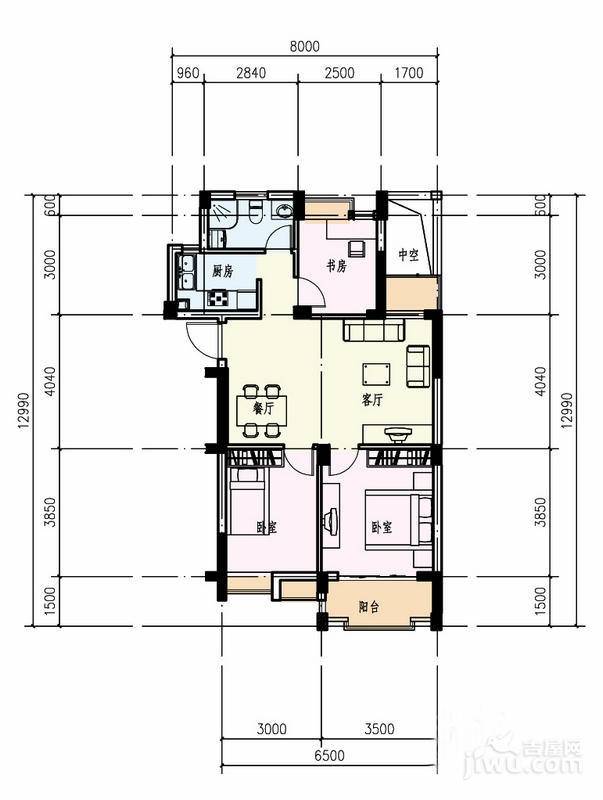 广和美地兰庭3室2厅1卫89.9㎡户型图