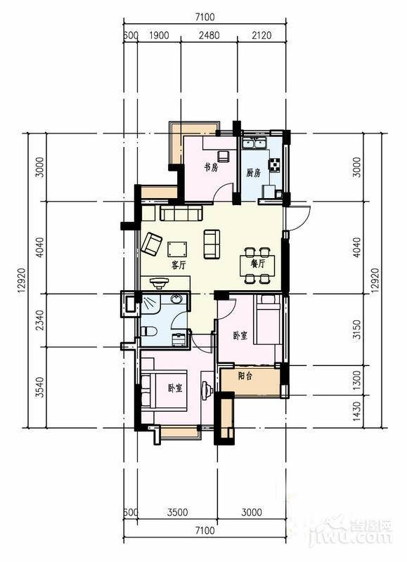 广和美地兰庭3室2厅1卫87.7㎡户型图