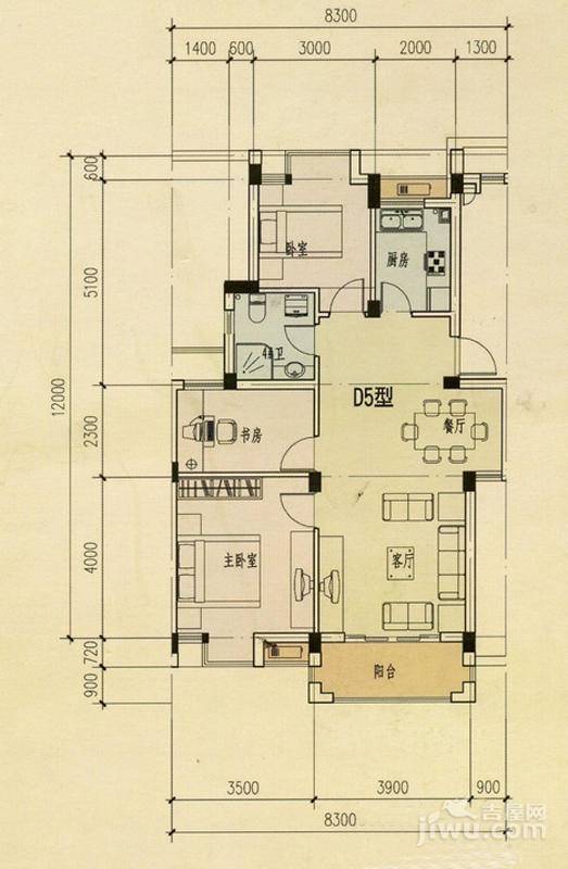 广和美地兰庭3室2厅1卫87.2㎡户型图