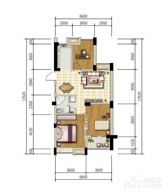 广和美地兰庭3室2厅1卫89.1㎡户型图