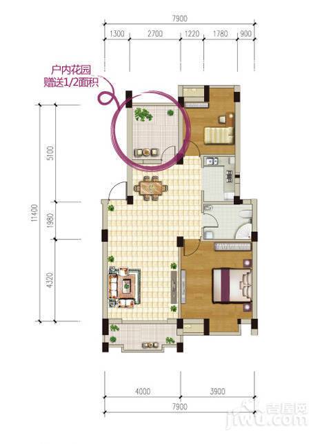 广和美地兰庭2室2厅1卫87.2㎡户型图