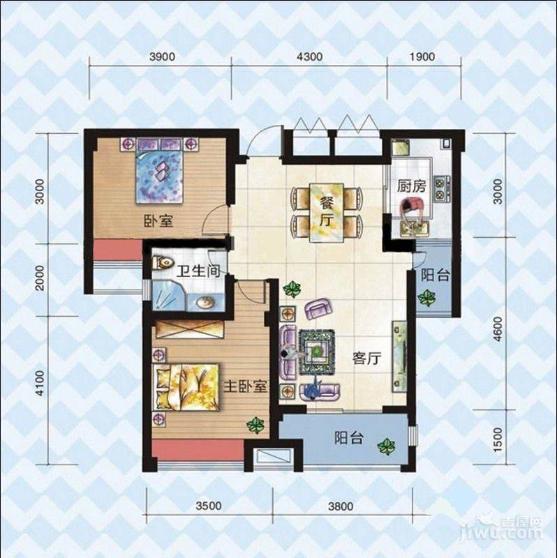 蓝色港湾2室2厅1卫81㎡户型图