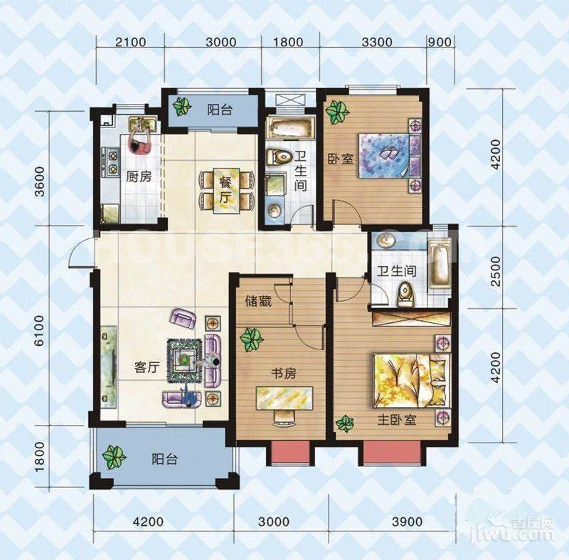 蓝色港湾3室2厅2卫125㎡户型图