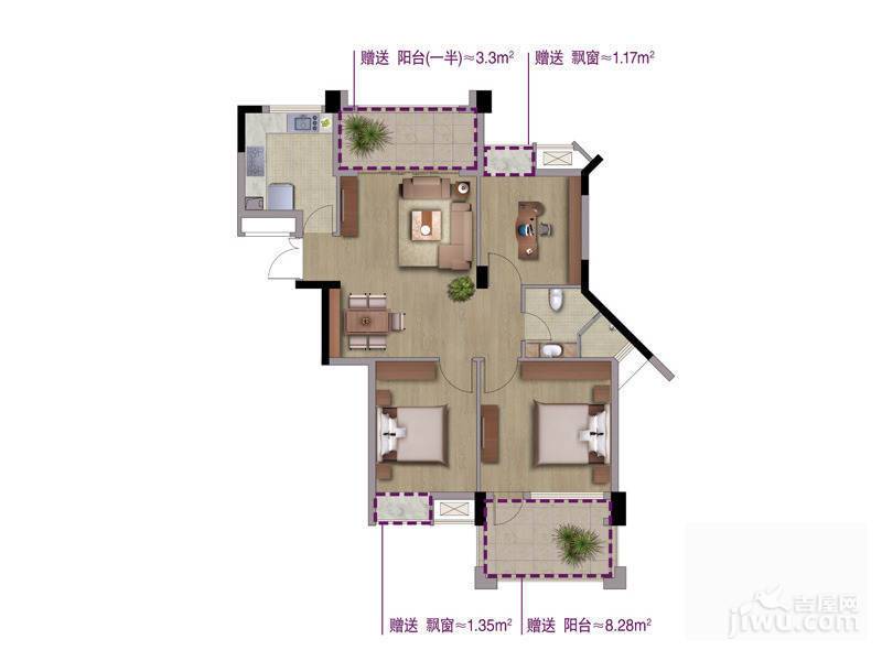 天阳九筑3室2厅1卫92㎡户型图