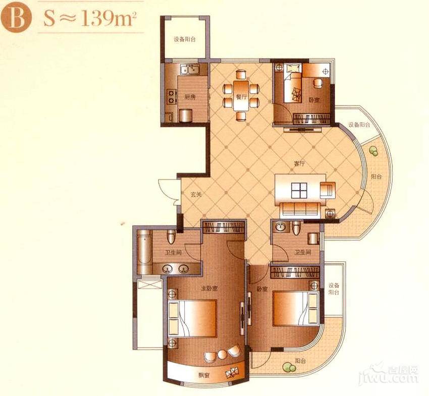 泊金湾3室2厅2卫139㎡户型图