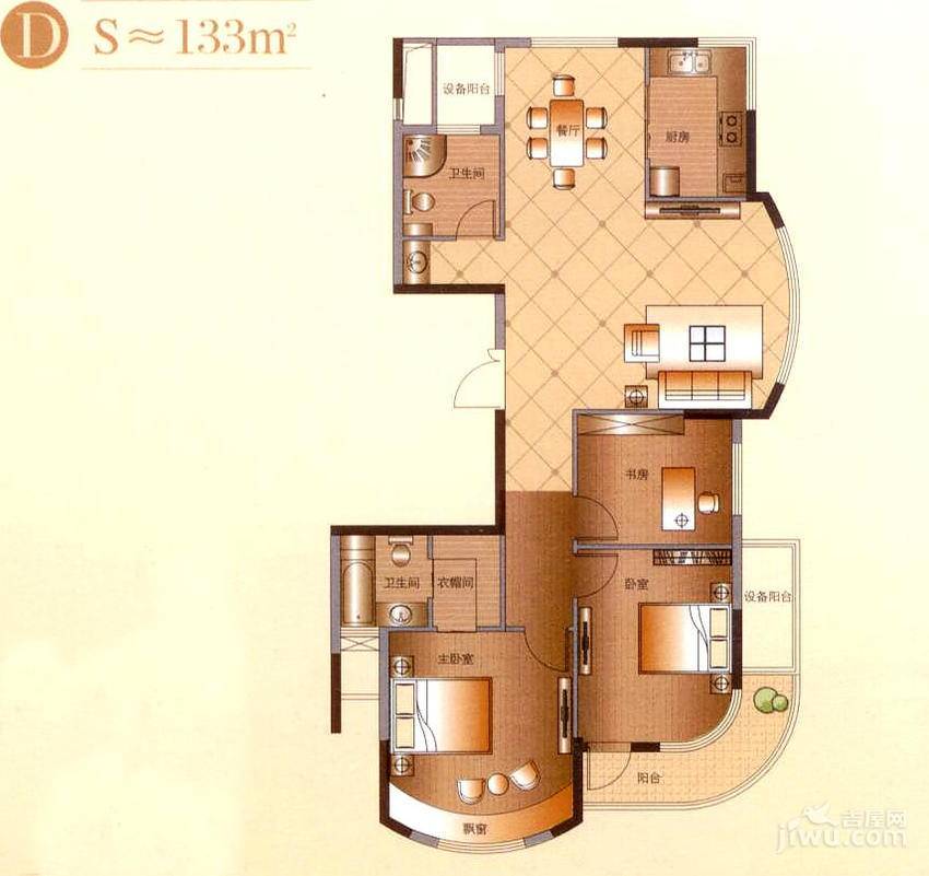 泊金湾3室2厅2卫133㎡户型图