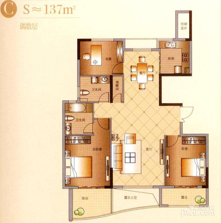 泊金湾3室2厅2卫137㎡户型图